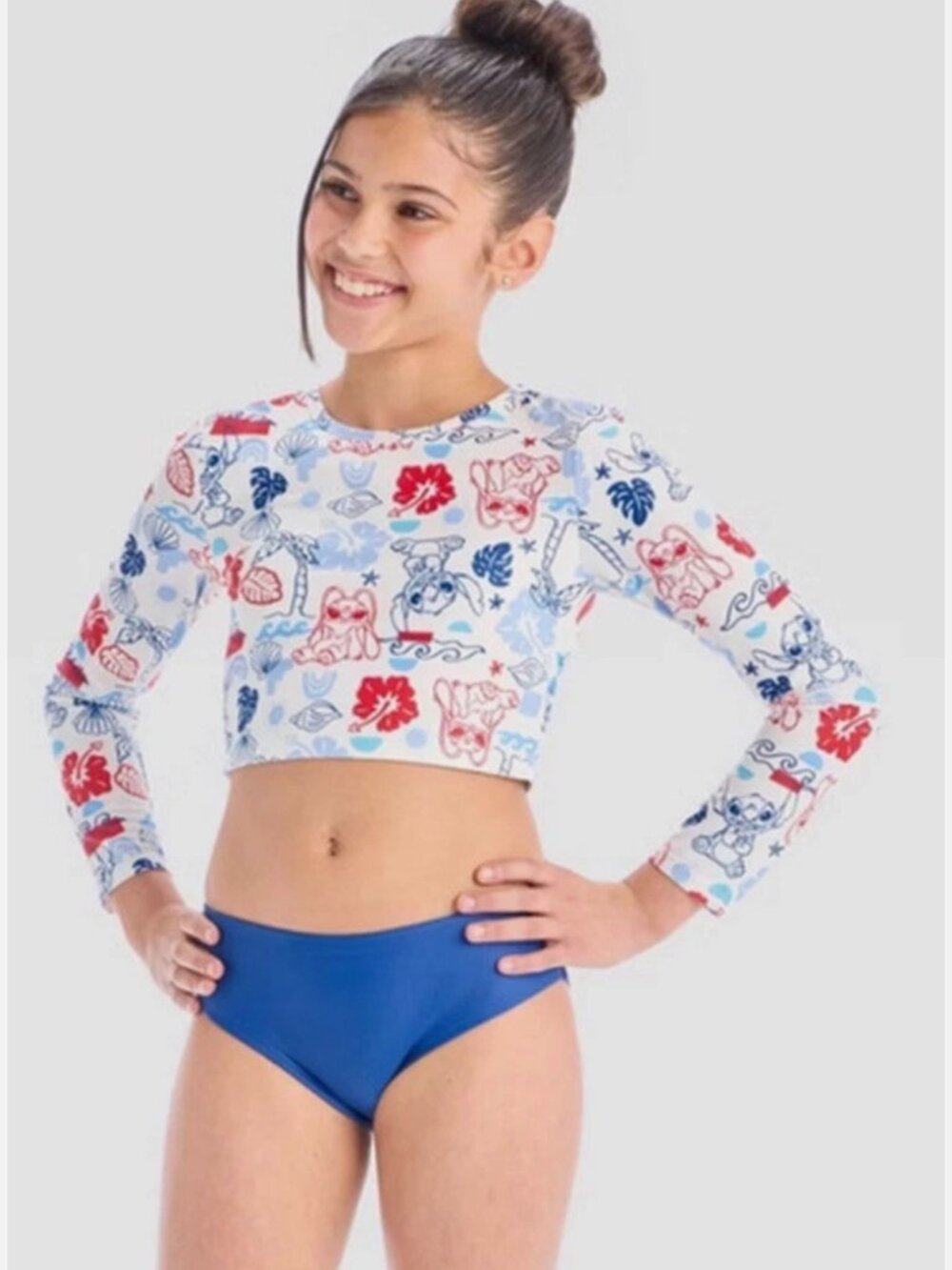 Cat & Jack "Stitch" Two Piece Rashguard girls swimsuit Size Large 10/12